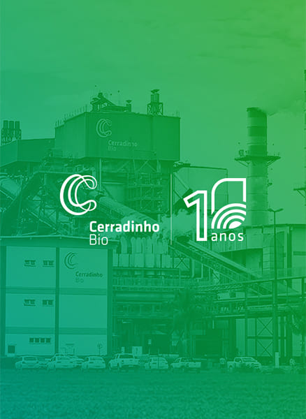 Cerradinho Bio Logo do Cerradinho Bio na frent de uma fabrica